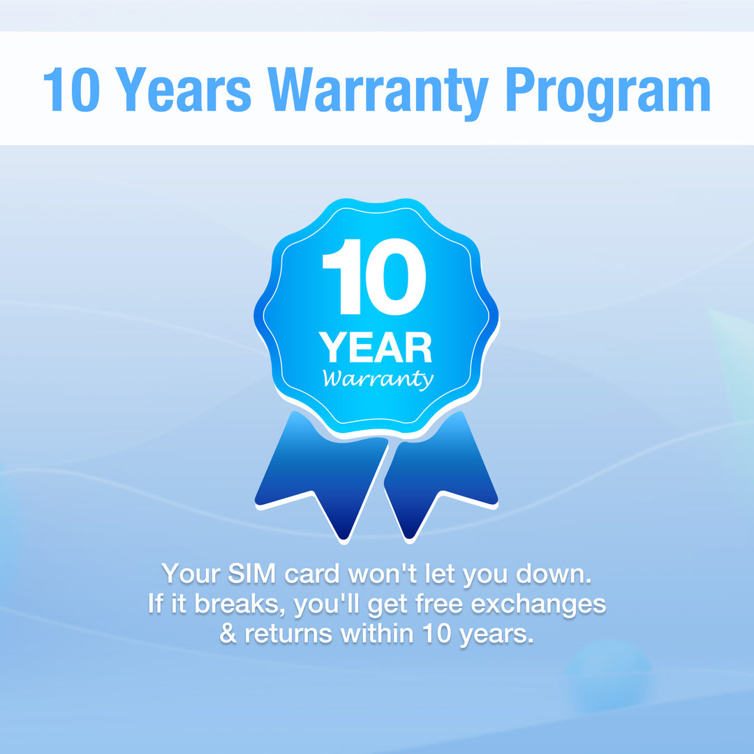 10-Year Warranty Program for Eiotclub SIM Card with free exchanges and returns. 10 Years Warranty Program