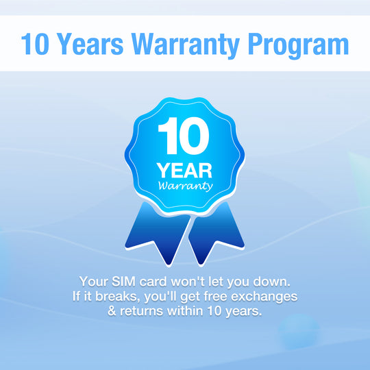 10-Year Warranty Program for Eiotclub SIM Card with free exchanges and returns. 10 Years Warranty Program