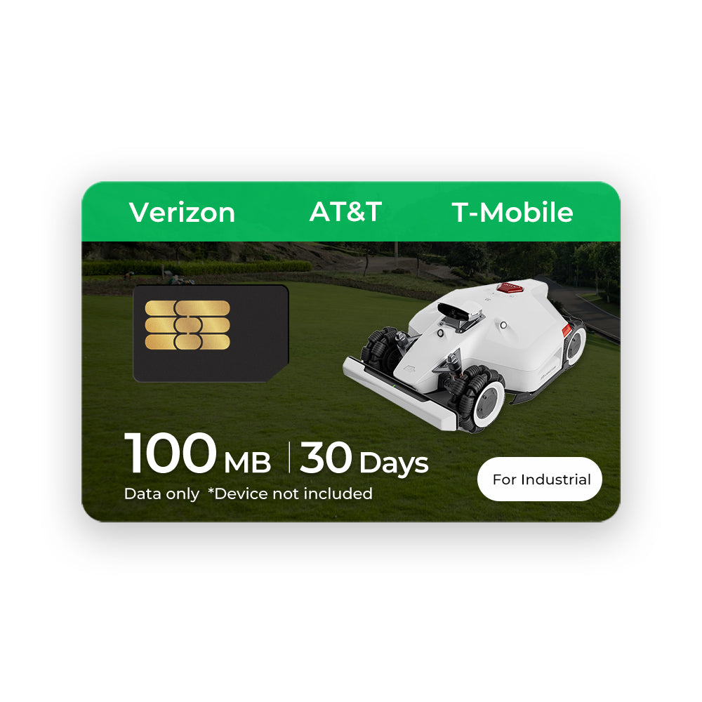 EIOTCLUB Industrial SIM Card with 100 MB for Verizon, AT&T, and T-Mobile Customized industrial SIM card data plans featuring pricing and 100 MB options.