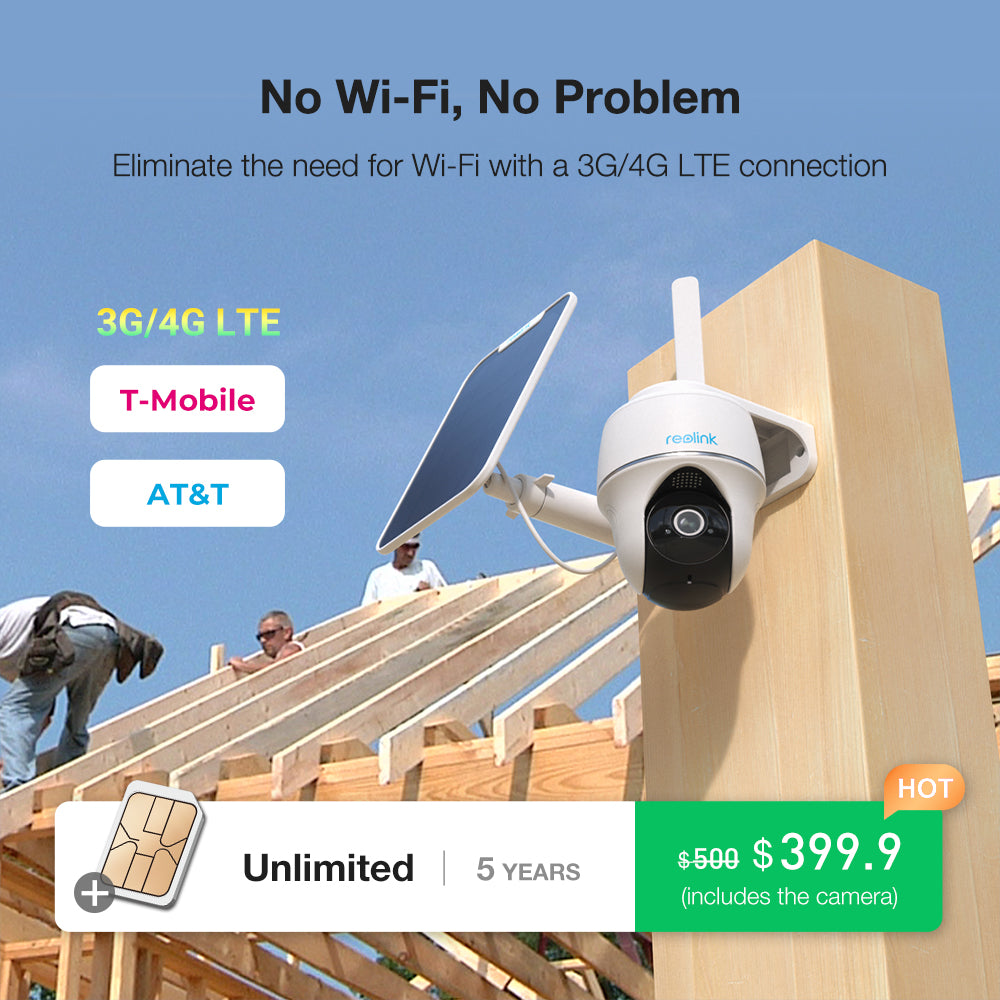 5-year unlimited IoT plan for $399, includes free Reolink Go PT Plus camera