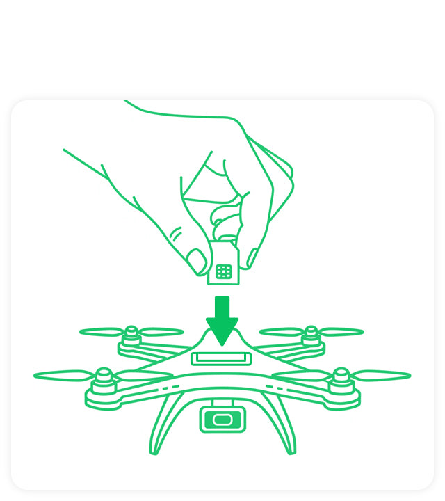 A user inserts an EIOTCLUB physical SIM card into a drone, enabling seamless cellular connectivity.