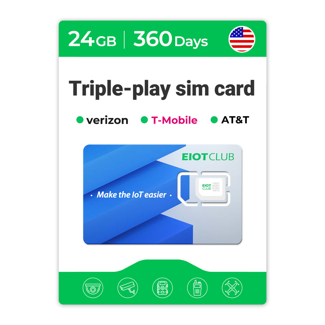 Eiotclub Triple-play SIM card with 24GB data for IoT on Verizon, T-Mobile, AT&T