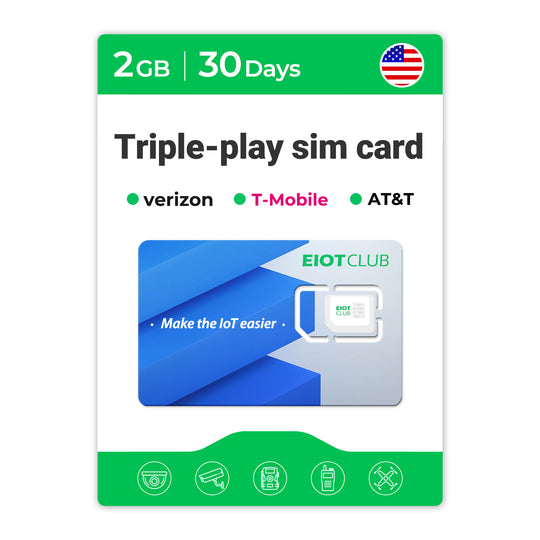 Eiotclub Triple-play SIM card for IoT with 2GB data for 30 days on Verizon, T-Mobile, AT&T