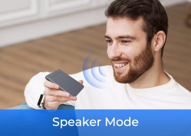 Digital voice recorder in speaker mode for hands-free audio playback.