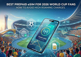 A smartphone showing active eiotclub prepaid eSIM inside a crowded 2026 World Cup soccer stadium.