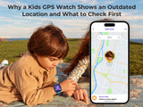 Boy wearing a kids GPS watch beside a phone with a Safe Zone map