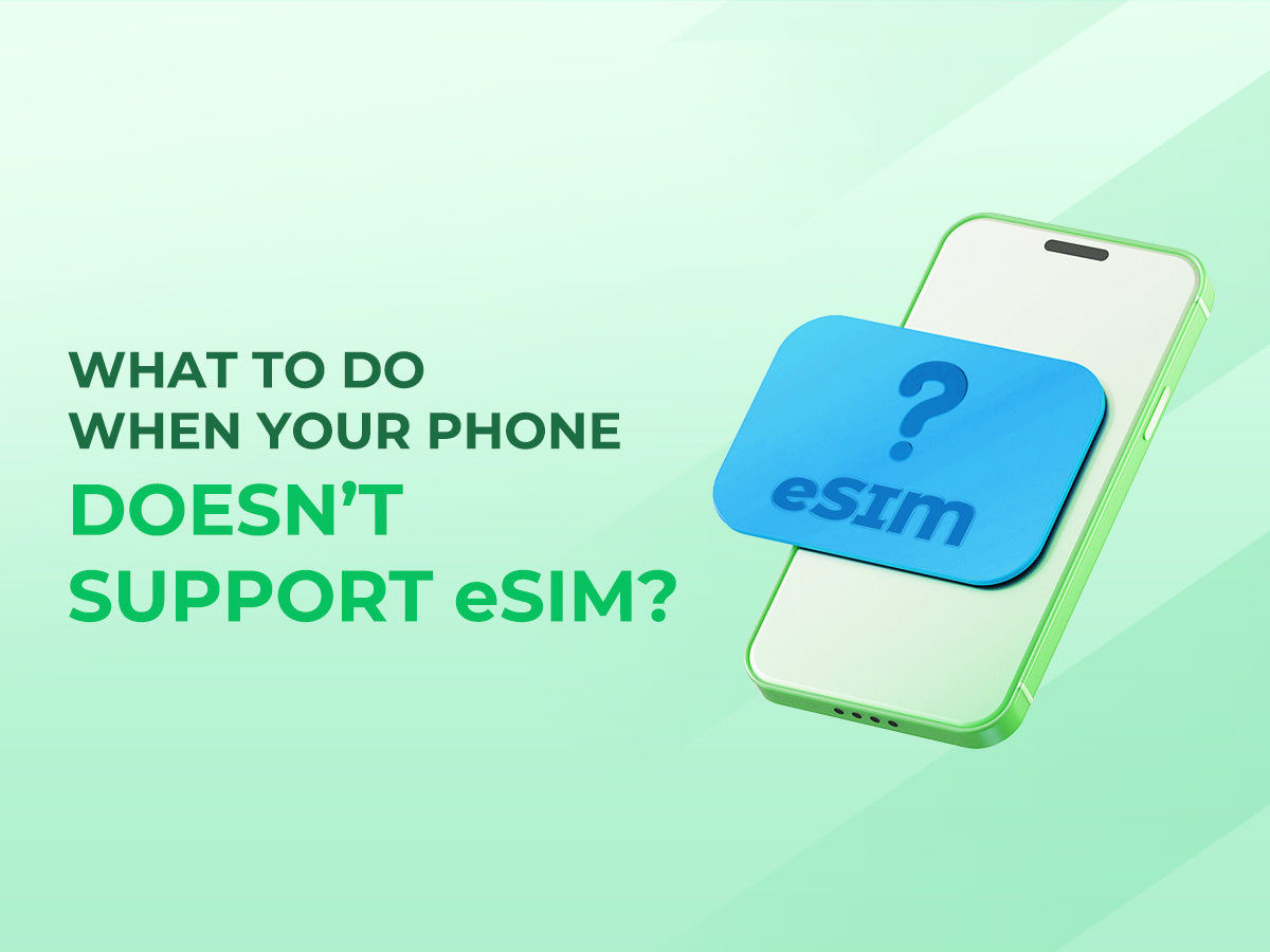 An eiotclub illustration of a smartphone with a question mark over an eSIM, representing phones that do not support eSIM technology.