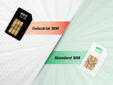 A comparison graphic showing an EIOTCLUB Industrial SIM versus a Standard SIM.