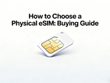 Blog header with title 'How to Choose a Physical eSIM: Buying Guide' featuring a 3D illustration of a white SIM card.