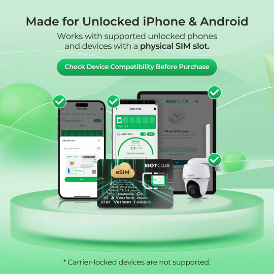 Physische eSIM-Karte von EIOTCLUB: Unbegrenzte globale Downloads, vorgeschnitten, kompatibel mit Android und Apple