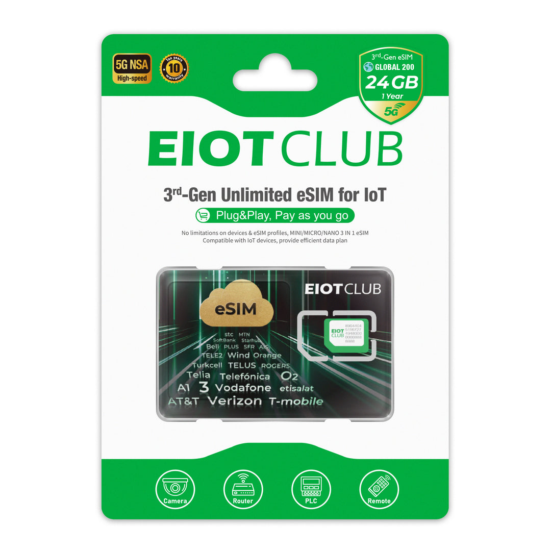 EIOTCLUB V3 eSIM カード 年間 1.2GB、ロック解除されたカメラ、GPS、ルーター用