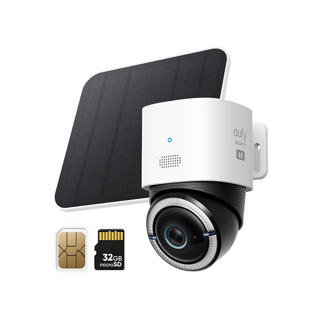eufy Security 4K solar camera with an included SIM card and 32GB microSD card