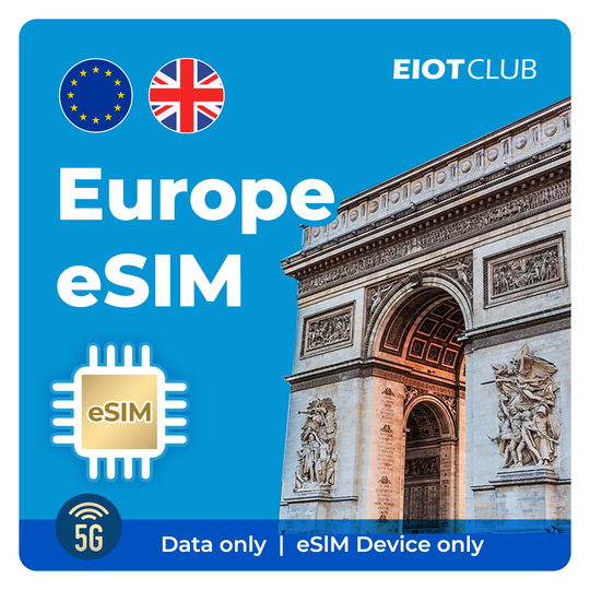 Europe Prepaid Travel eSIM - 4G/5G in 33 Countries, Hotspot Ready
