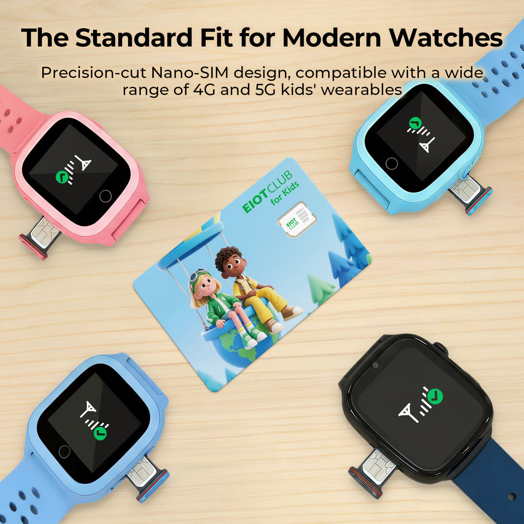 EIOTCLUB kids SIM card compatible with various smartwatches.