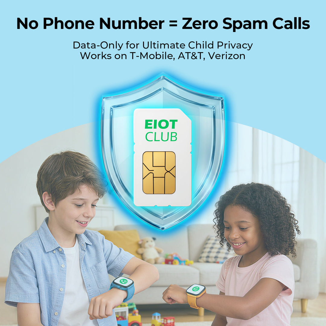 Kids with smartwatches protected by an EIOT CLUB data-only SIM.