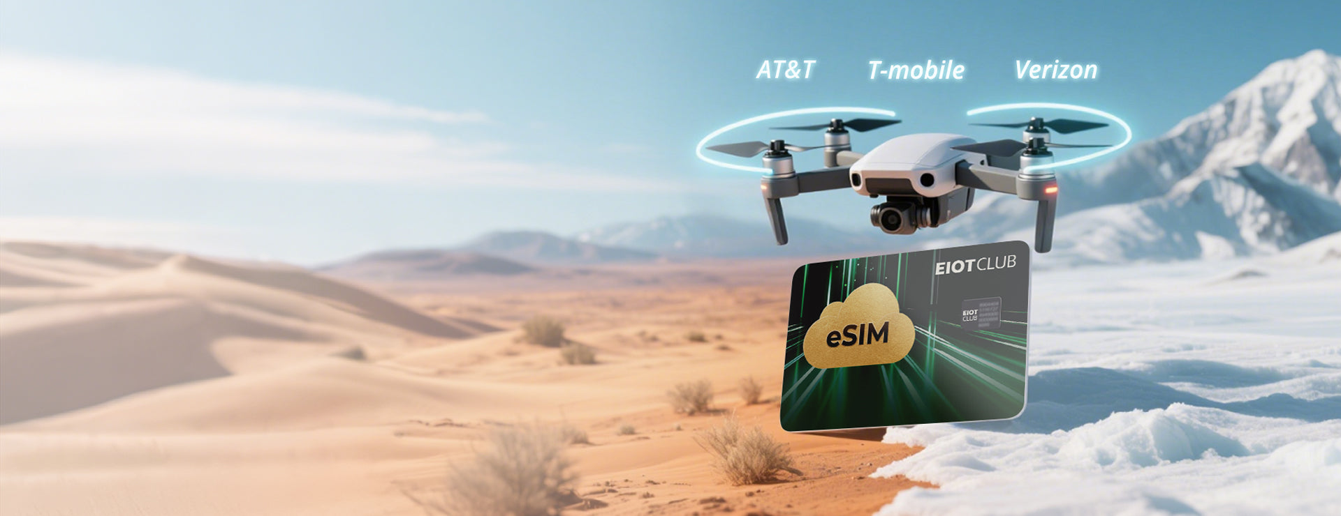 A physical and eSIM card providing multi-carrier data for a drone.
