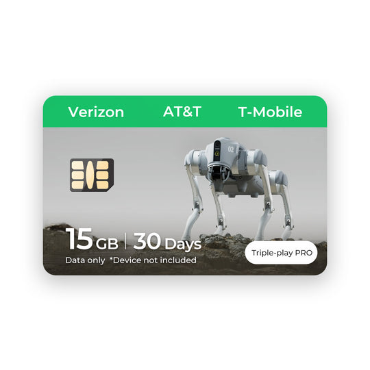 A physical and eSIM card providing multi-carrier data for a robotic dog.