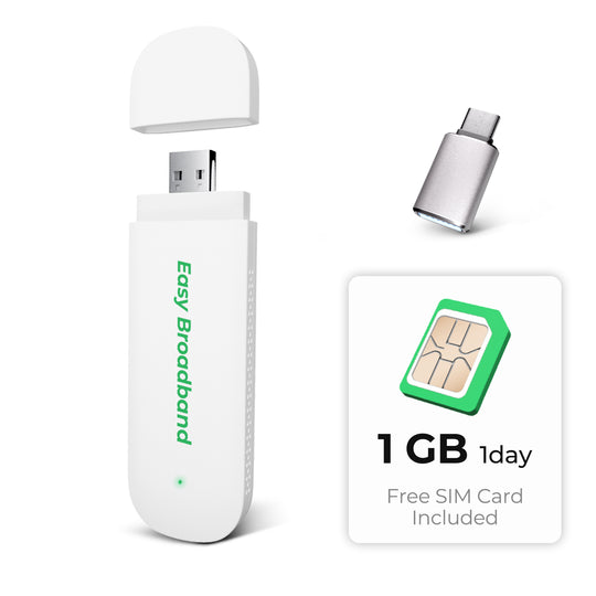 Portable USB WiFi 6 dongle with free SIM card and 1GB trial data.