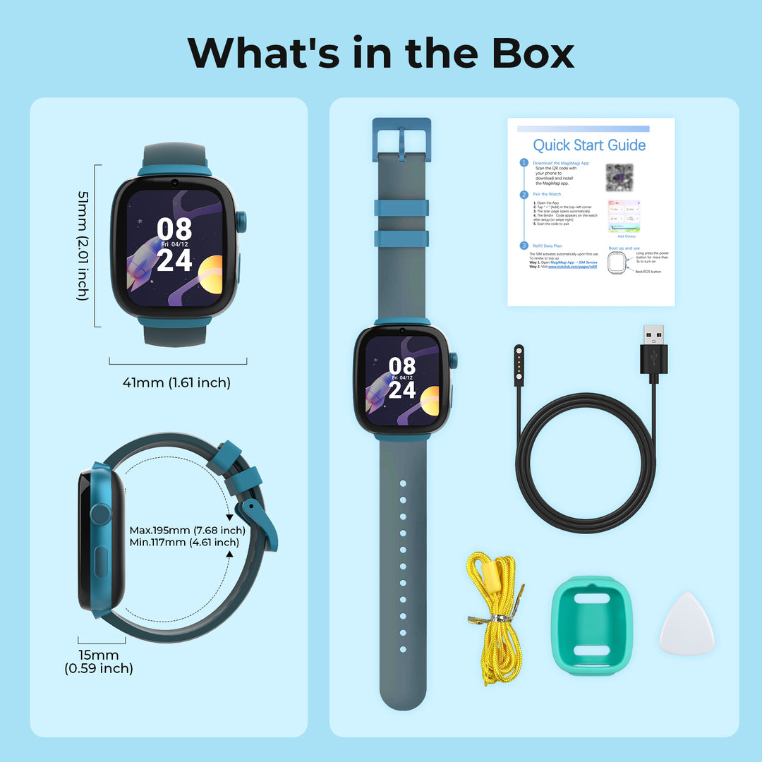 EIOTCLUB キッズスマートウォッチ MX3 (US版) - 4Gビデオ通話、GPSトラッカー、SIMカードプリインストール済み、7日間無料トライアル付き - スクールモード、SOS、IP68防水子供用スマートウォッチ